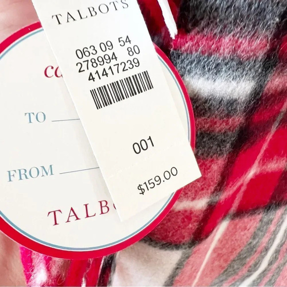 Talbots Pure Cashmere Red Plaid Rectangle Scarf Oversized Warmth Gift Giving New - Picture 3 of 8